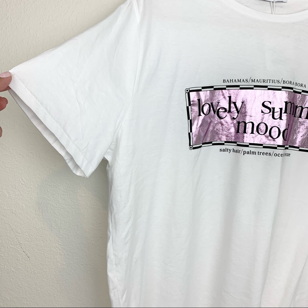Zara Lovely Summer Mood Graphic Tee Shirt Iridescent Shine Cotton Vacation - Picture 6 of 7